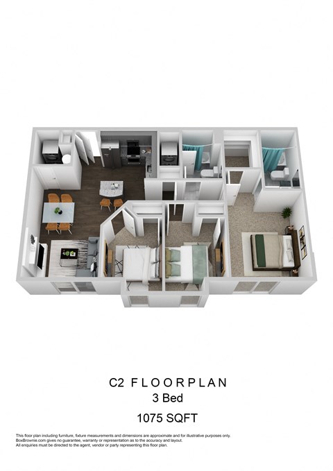C2 Three Bedroom 3D Floorplan